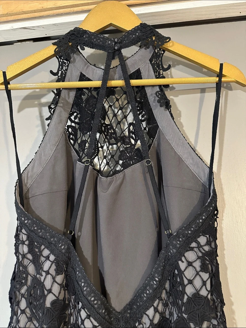 Free People Black Crochet Lace Mini Dress Size Small Sheer Boho Festival Dress